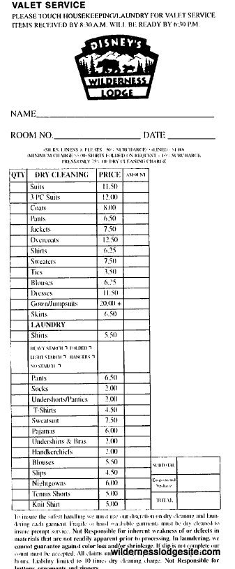 Valet Laundry Ticket
